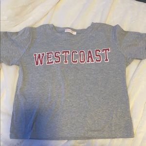 grey “westcoast” semi cropped t-shirt.